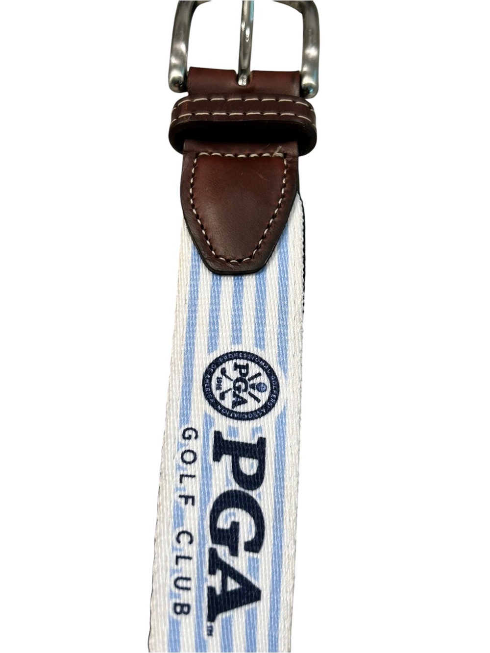 YRI PGA Golf Club Men’s Belt Silver Tone Buckle Leather w Mesh Web 40 Inch Long - Picture 6 of 11